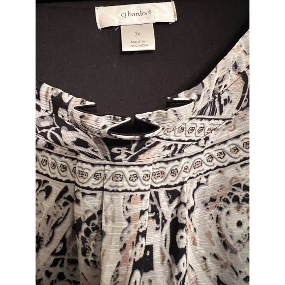 CJ Banks Womens 3X Sleeveless Tank Top Paisley Pattern Black Cream Polyester - Picture 5 of 10